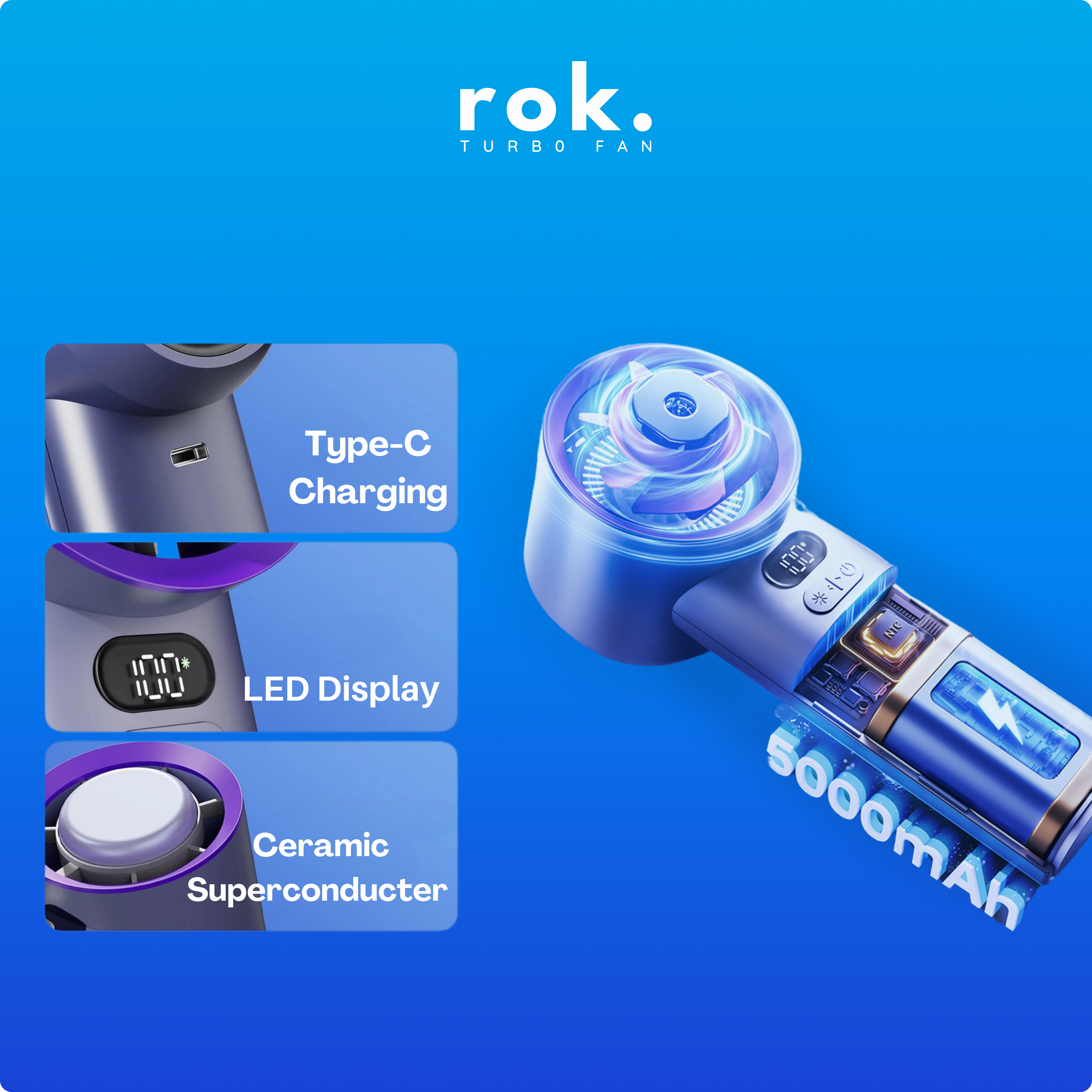 The Rok Fan™ Portable Handheld Fan with Superconductor Cooling Plate